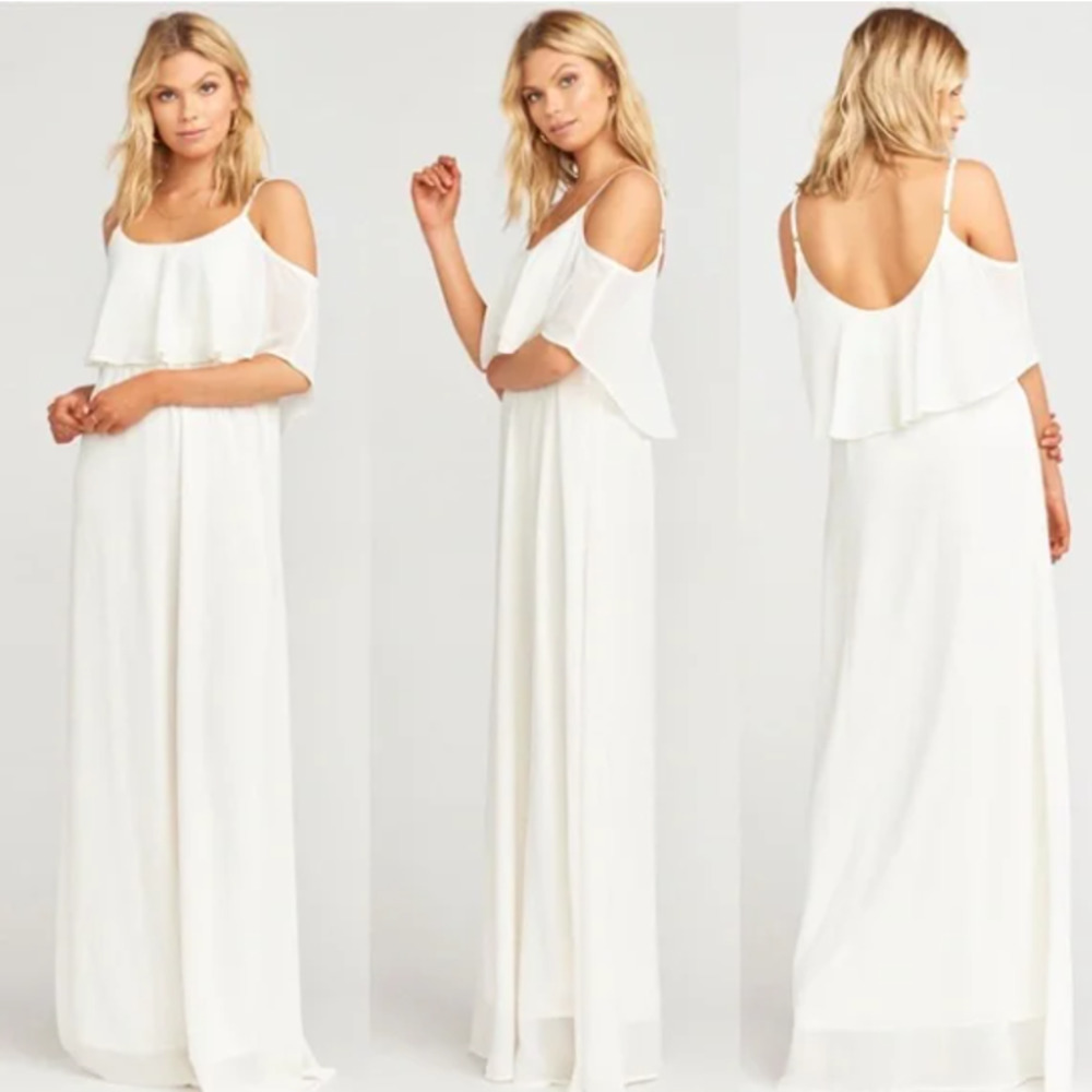 Show Me Your Mumu Caitlin Ruffle Maxi Dress Wedding Cake Chiffon